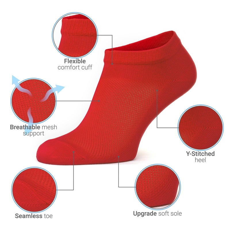Duna Premium Women's Socks - Ultra Thin Breathable Cotton Athletic Running Low Cut No Show Ankle Socks - 4 Pairs, Red - Image 2